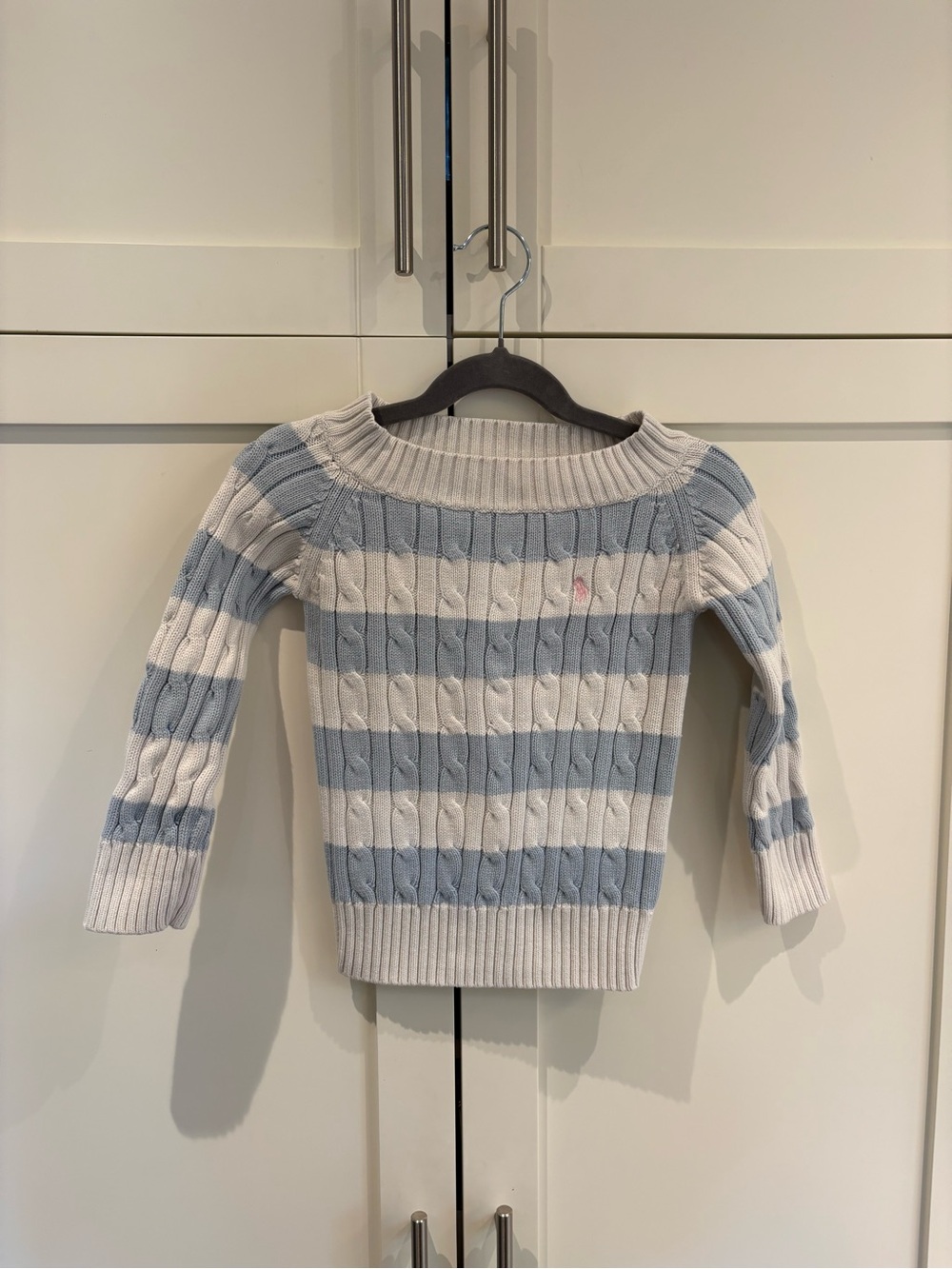 Polo Ralph Lauren Girls Size 6 Cable Knit Striped Boatneck Sweater Blue White